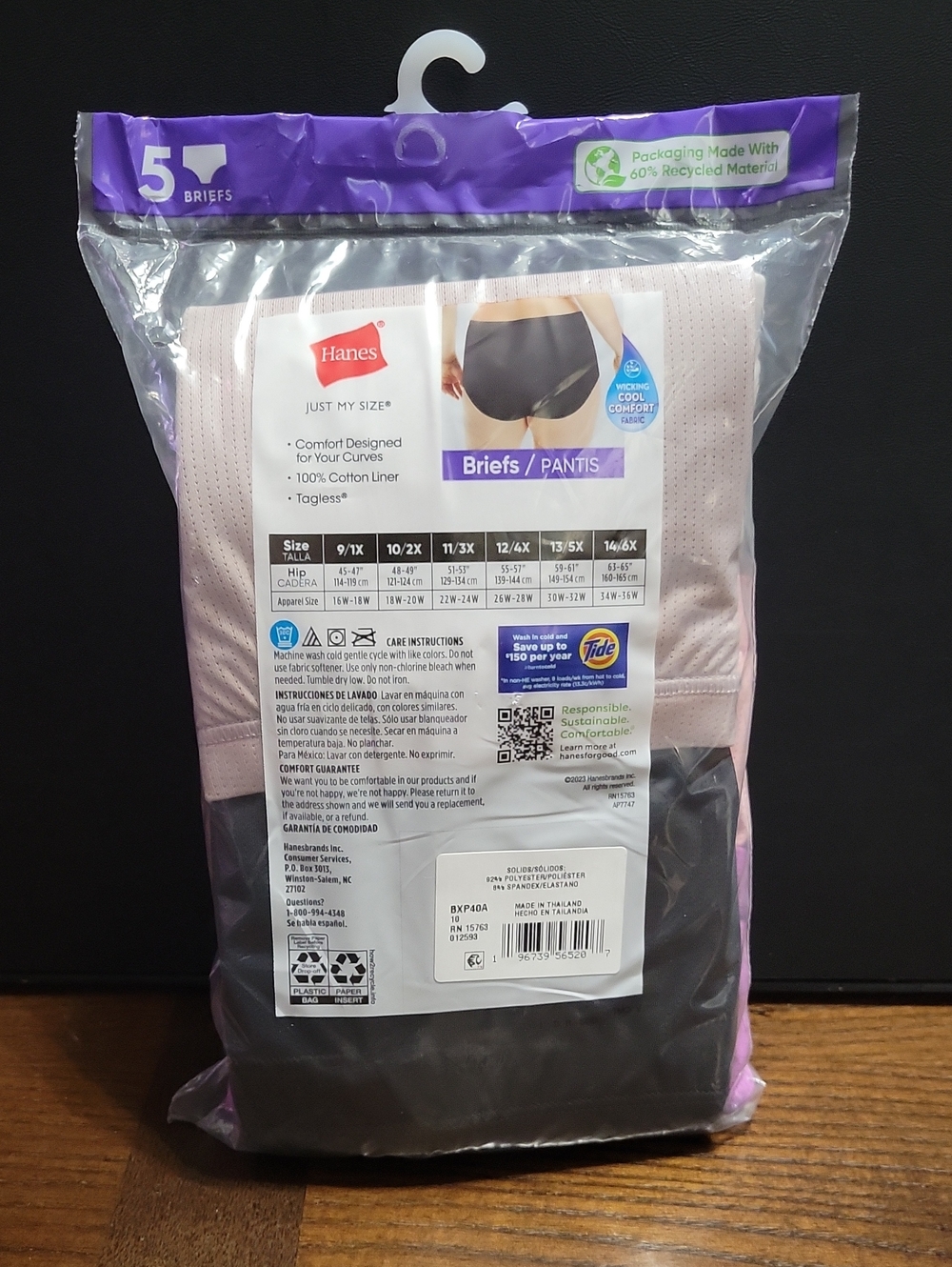 Hanes Mesh Tagless Briefs - White, Pink & Purple (5-Pack)   T15 - Picture 2 of 4